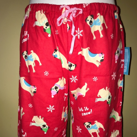 MUDD Pug Dogs Winter Pajama Lounge Pants Let It Snow! Medium NEW NWT - Picture 1 of 8